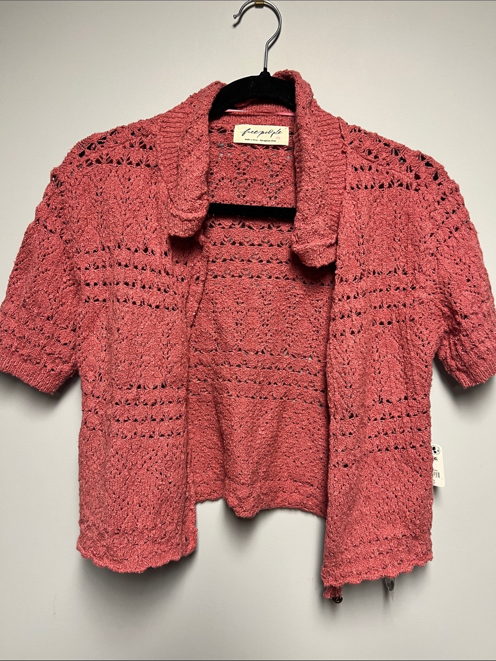 Free People Coral Open-Knit Short Sleeve Cardigan